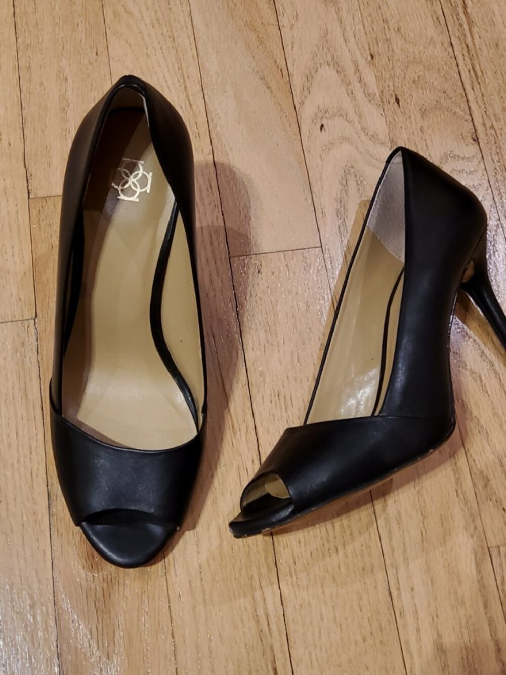 Ann Taylor Perfect Peep Toe Black High Heel Open Toe Leather Women's Shoes 7M